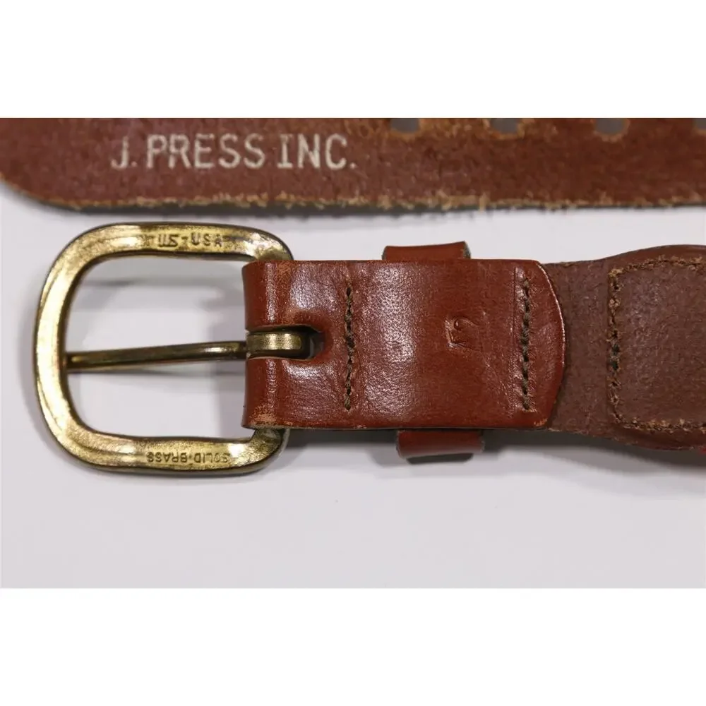 J. Press Vintage Red Striped Stretch Cotton Preppy Belt Brass Buckle 42